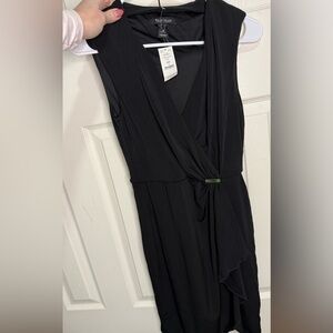 WHBM Black Wrap Dress Sleeveless Surplice Neck Elegant Draped Classic EveningNWT